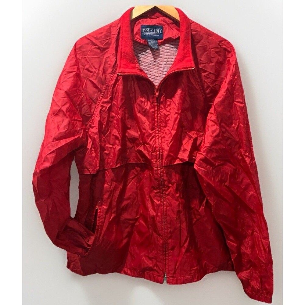 Vintage Lands End Mens XL Red Windbreaker Jacket Mesh Lined Full Zip Dadcore
